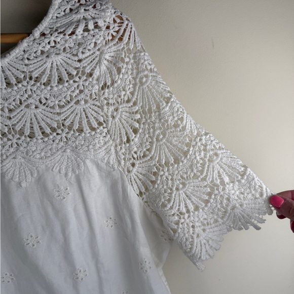 SUNDANCE Imperial Eyelet Dress Ivory Lace Shift Dress 100% Cotton Size XL BOHO - Picture 4 of 14